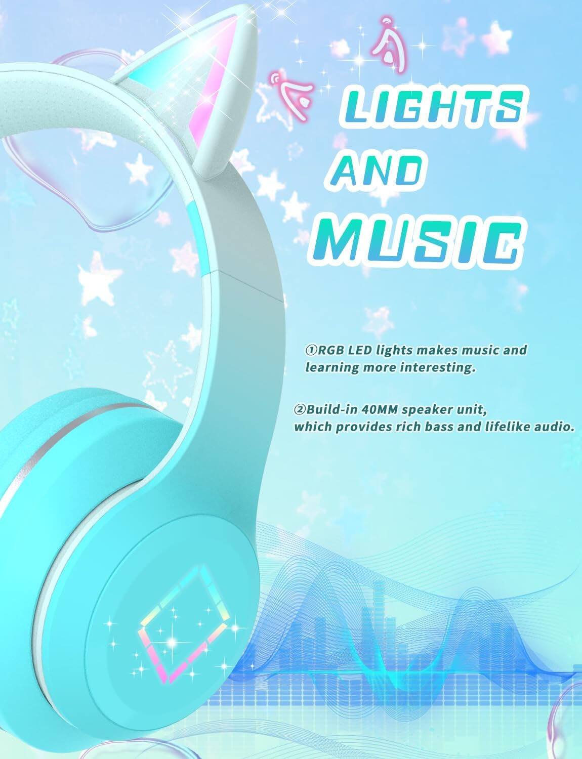LIGHTS AND MUSIC

1. RGB LED lights make music and learning more interesting.
2. Build-in 40MM speaker unit, which provides rich bass and lifelike audio.