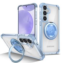 Dteck - Magnetic Case for Samsung Galaxy S26 with 360° Rotating Ring Kickstand, Crystal Clear Shockproof Drop Protection Cover - Blue