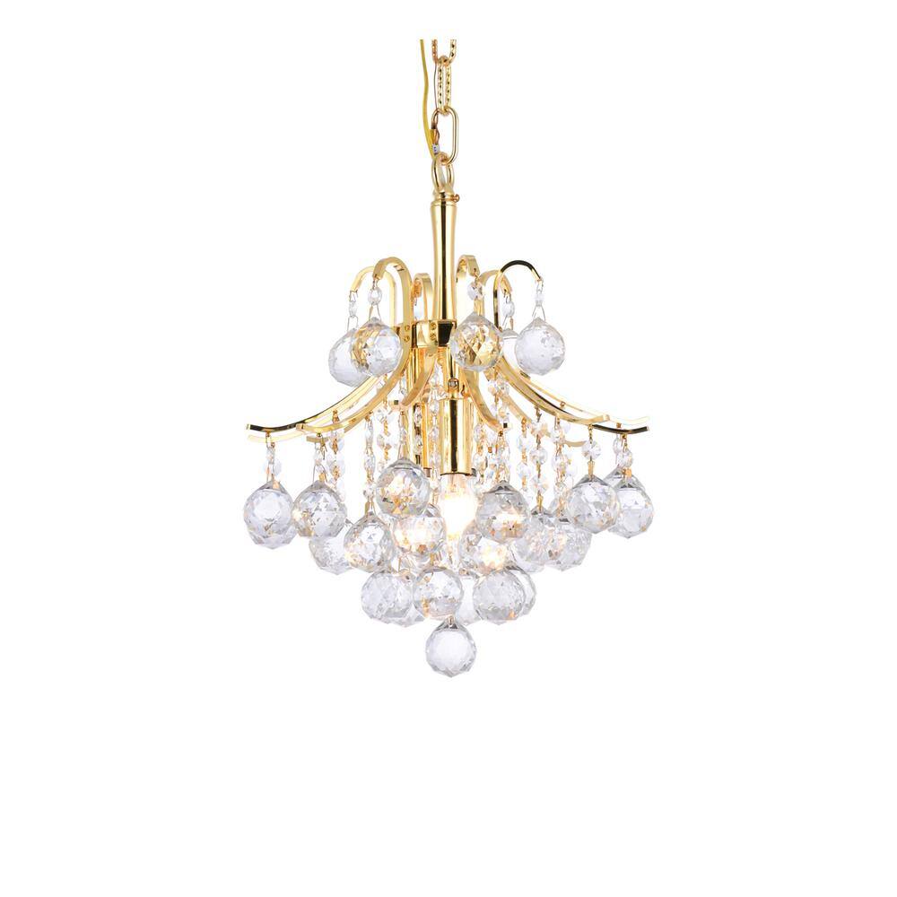 Angle. Elegant Lighting - Toureg 3 light Gold Pendant Clear Royal Cut Crystal - Gold.