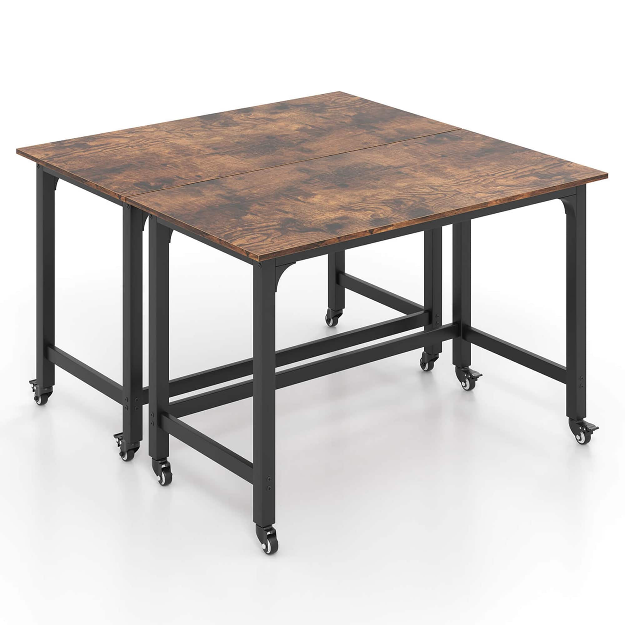 Costway - 2 PCS Rolling Computer Desk Metal Frame PC Laptop Table Wood Top Study Workstation - Black,Rustic Brown price history on PriceWatchPro