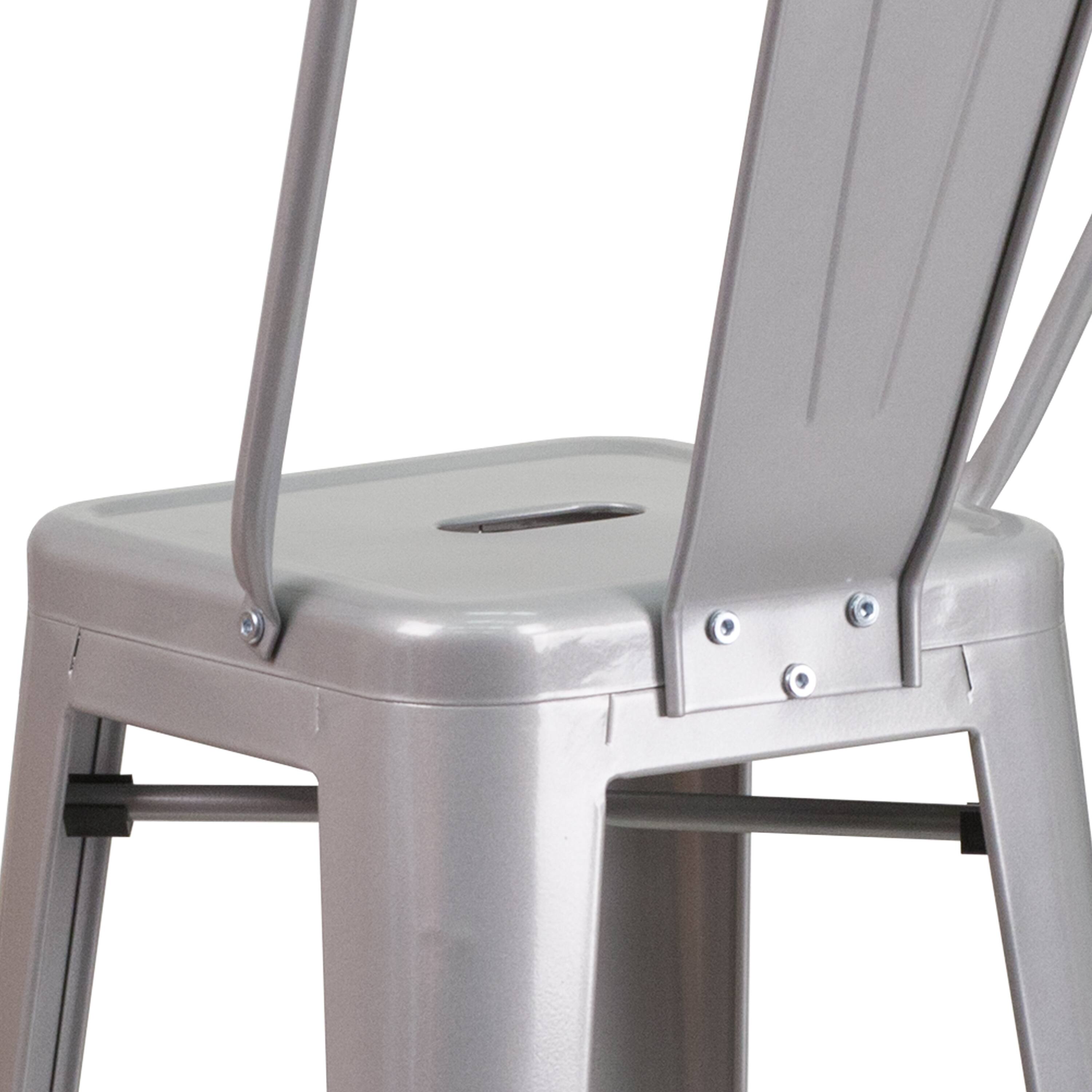Alt View 10. Emma + Oliver - Commercial Grade 4 Pack 30" High Metal Indoor-Outdoor Barstool with Back - Silver.