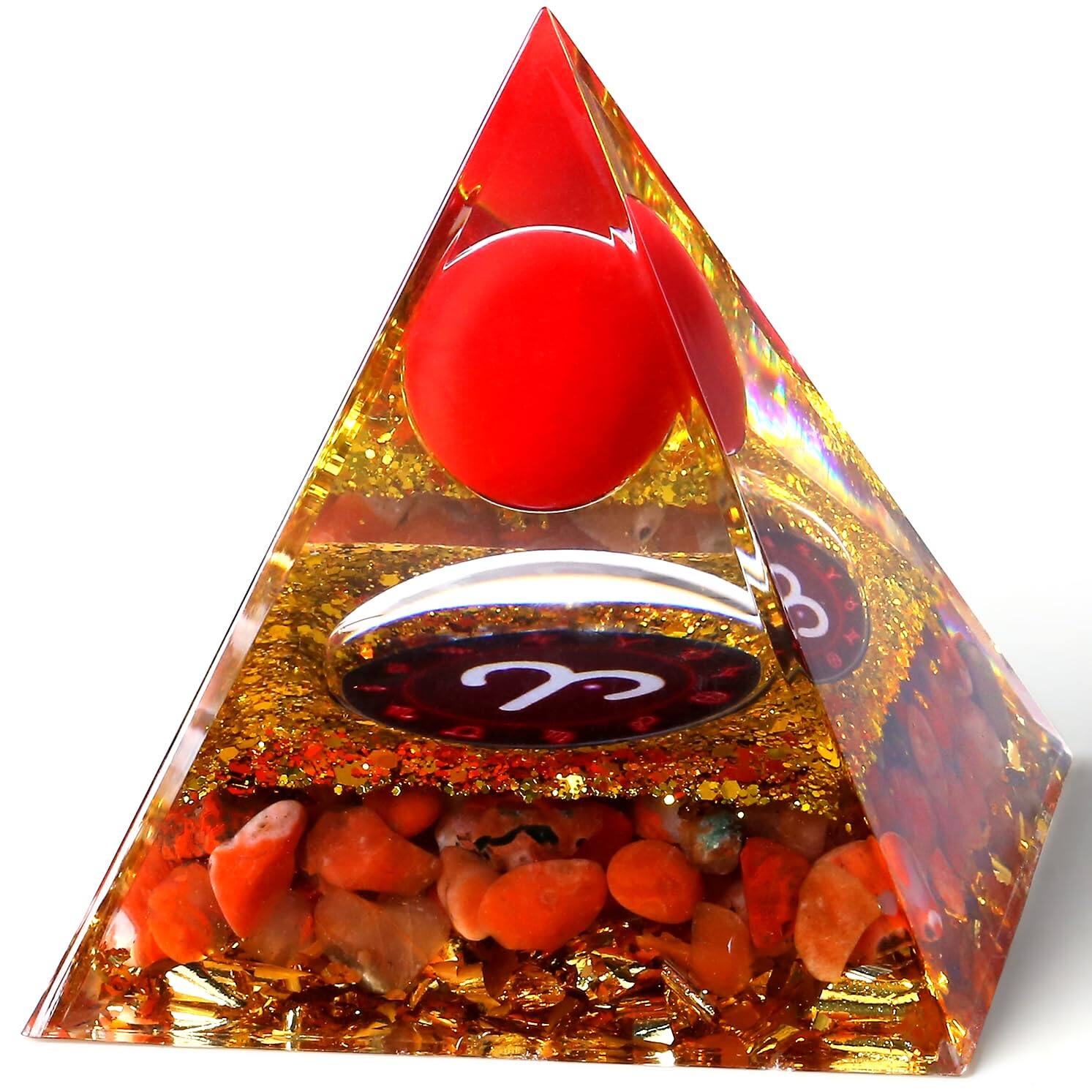 Front. Alchemy Casas - 2.4" Green Aventurine Orgone Pyramid Positive Energy Crystal Decor Gift - Aries 5cm-Constellation.