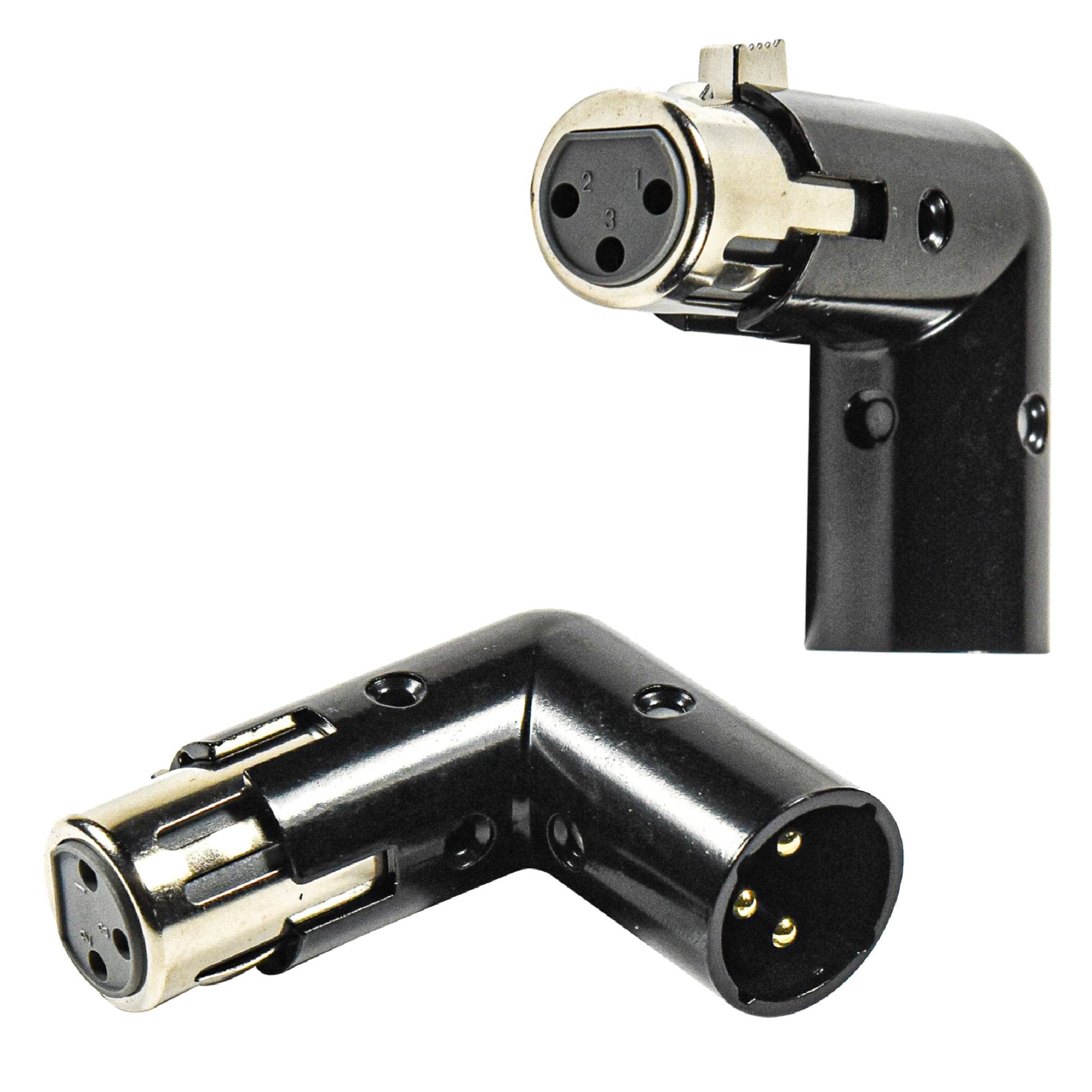 Front. HQRP - 2-Pack Adjustable 3-Pin XLR Angle Adapter Male-Female 4-Position Right Left Up Down 90 Degree - Black.