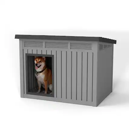 Front. Yardgrace - 259 Sloped Roof Gas Strut Dog House,Small Indoor/Outdoor Weatherproof Kennel, Easy Access, Compact for Chihuahua/Yorkie - Grey.
