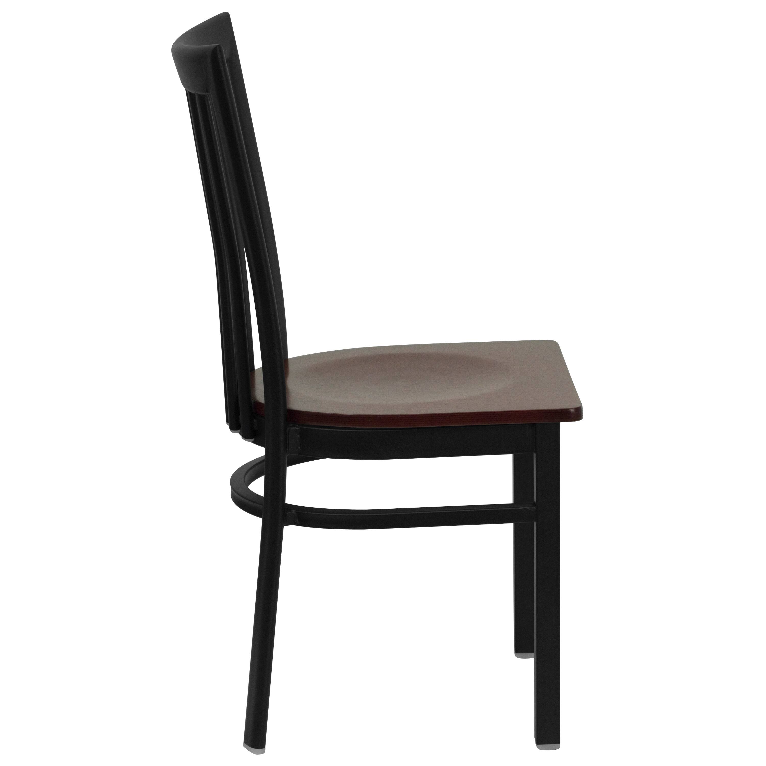 Alt View 4. Emma + Oliver - School House Back Metal Restaurant Dining Chair - Mahogany Wood Seat/Black Metal Frame.