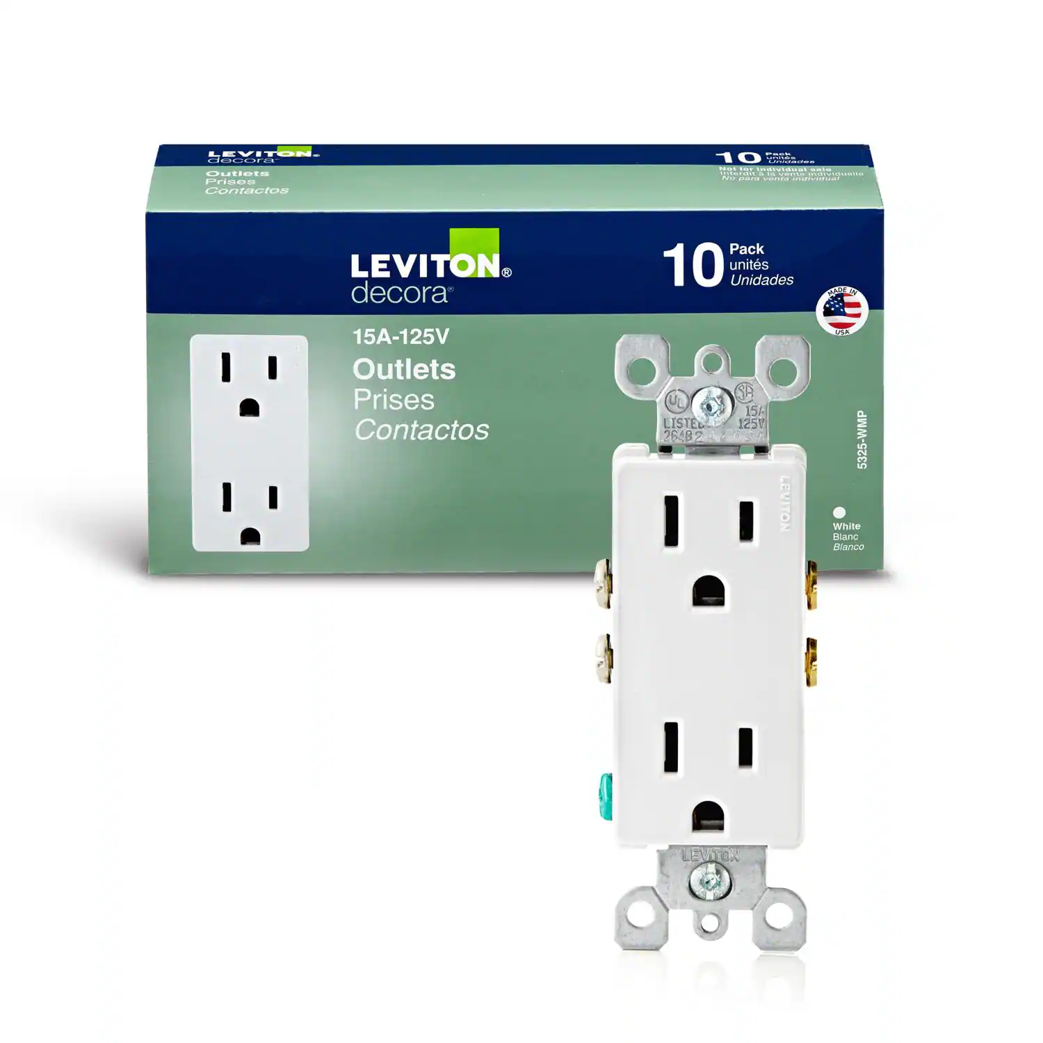 LEVITON decora Outlets Prises Contactos

PASH 10 SOVIDE Liverationes tim our mulvisual sain SPARES > - venta insiviquess No para venta www.ivisuari

LEVITON decora
Pack 10 units Unidades
MADE
15A-125V Outlets Prises Contactos
LISTED 264B2
5A 1251
LEVITON
ASA 5325-WMP White Blanc Blanco
