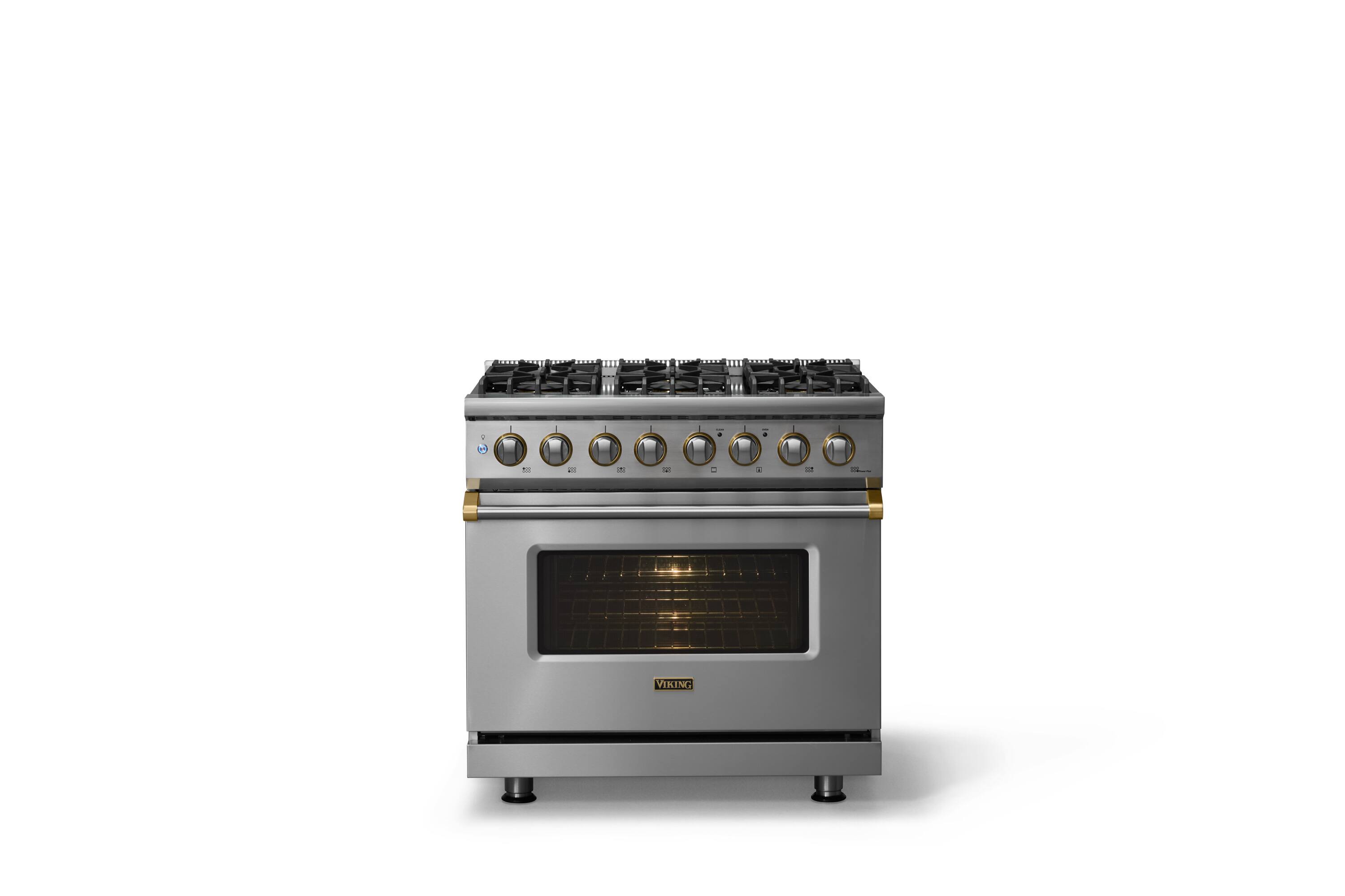 Alt View 1. Viking - 36"W. Pro5S 5.6 Cu. Ft. Freestanding Self-Clean Sealed 6 Burner Dual Fuel Convection Range-Stainless Steel/Brushed Brass - Stainless Steel.