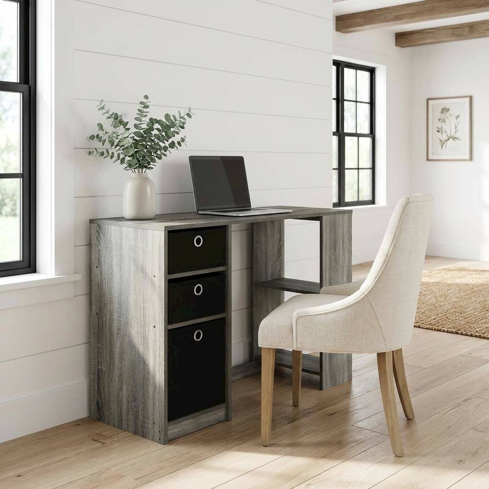 Angle. BisonOffice - Modern computer desk in French Oak Grey - spacious workspace, sturdy build - French Oak Grey/Black.