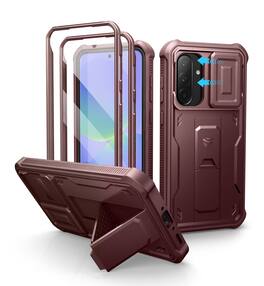 dexnor - Case for Samsung Galaxy A36, Slide Camera Cover & Kickstand with 2 Front Frame Screen Protector - Maroon Red