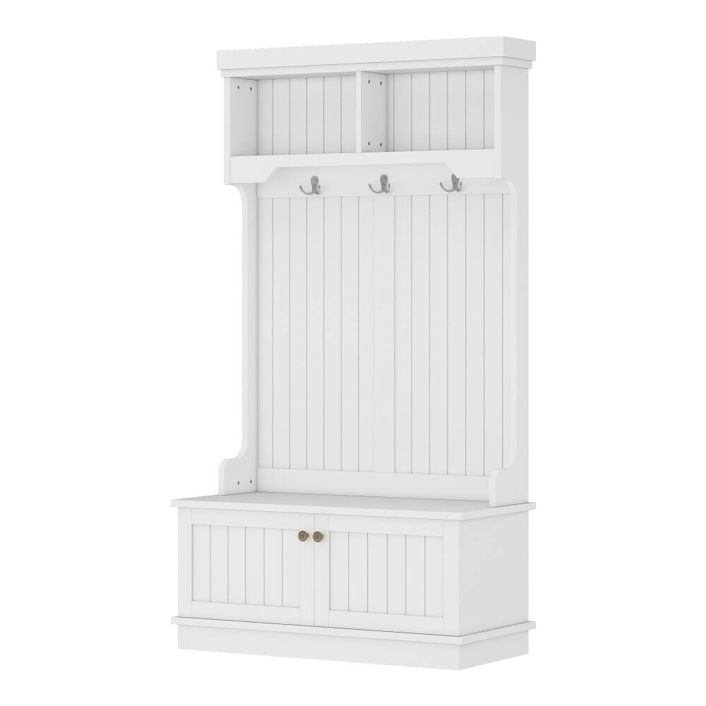 Alt View 2. Loheer - Loheer White Hall Tree with Shoe Bench, Multifunctional Entryway Coat Rack with Storage Cabinet - White.