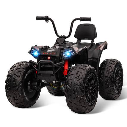 Front. Acekool - 24V Kids Ride On ATV 4WD Electric Quad, Dual Motors, Bluetooth, LED, Metal Suspension, EVA Tires, Black - Black.
