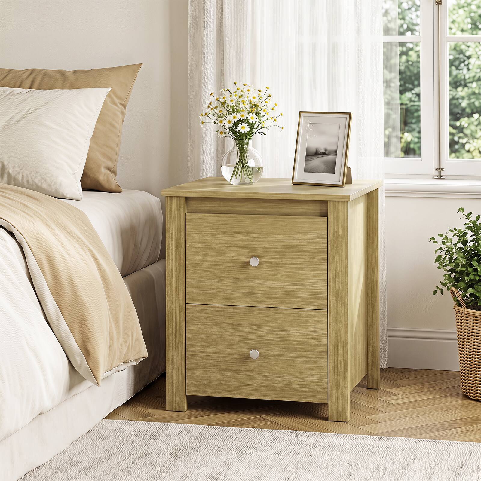Alt View 1. Gymax - Gymax Nightstand w/2 Drawers Modern Bedside Table Floor Standing Sofa Side Table Natural - Yellow.