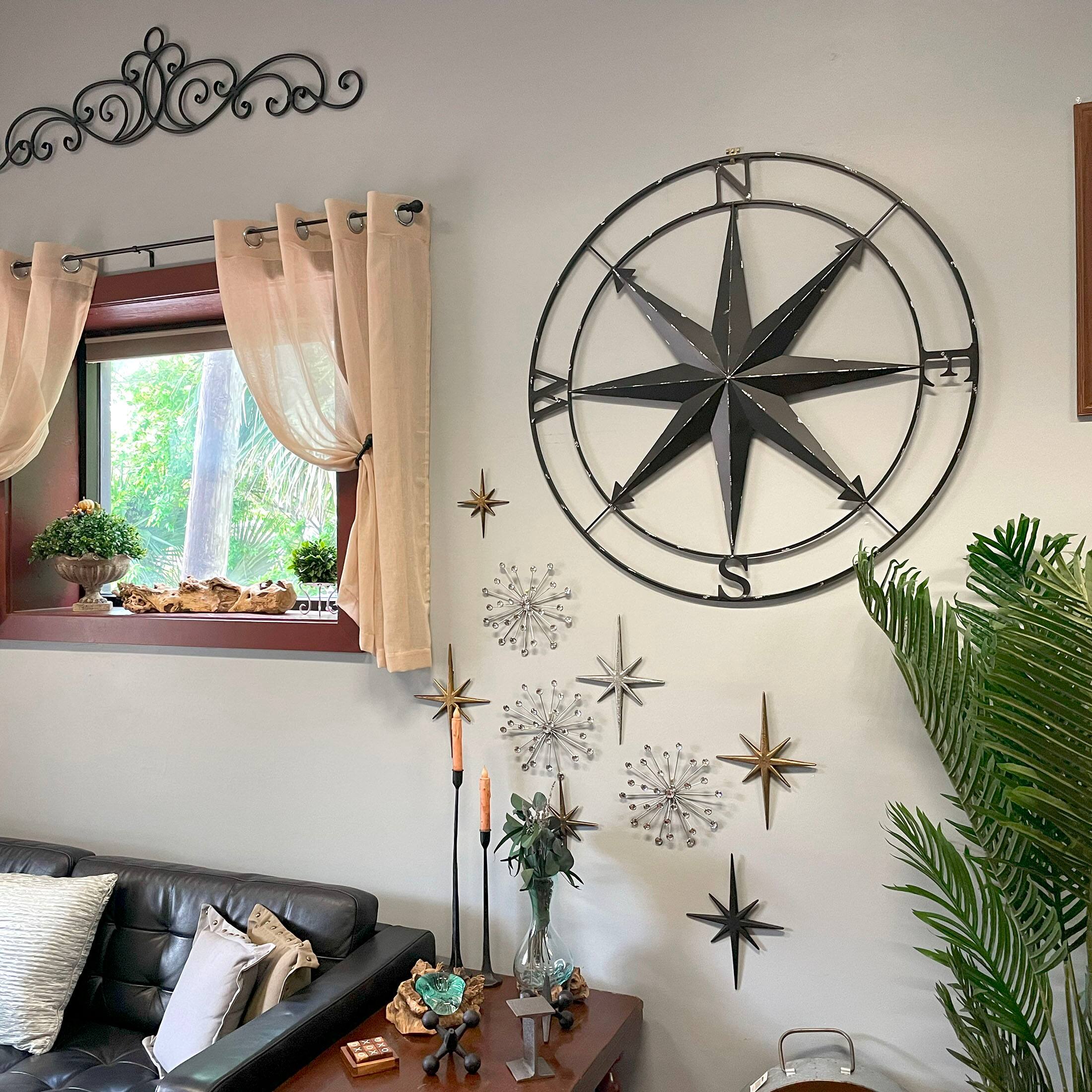Alt View 3. Zeckos - Black Indoor Outdoor Metal Compass Rose Hanging Wall Decor 39.5 Inch Diameter - Black.