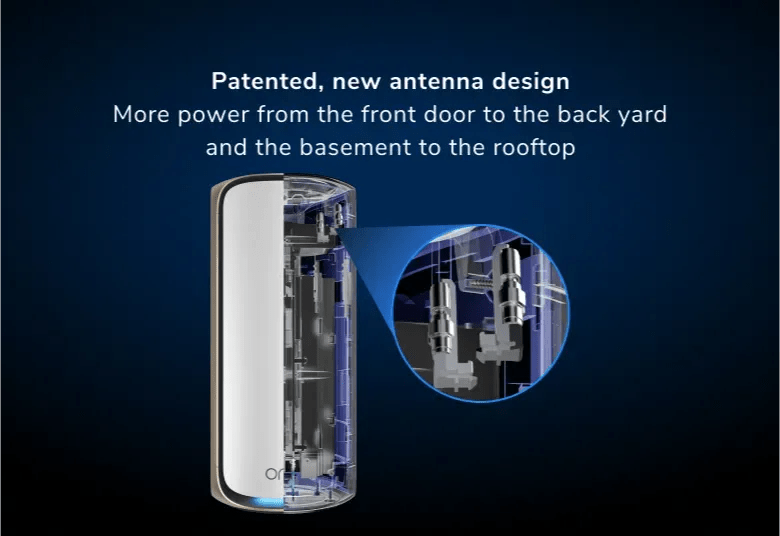 Patented, new antenna design  
More power from the front door to the back yard and the basement to the rooftop