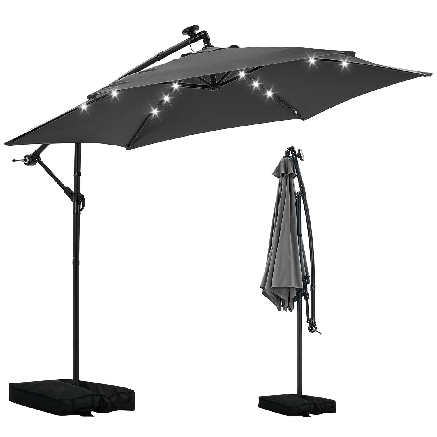 Alt View 1. Ainfox - Ainfox 10FT Solar LED Outdoor Patio Yard Offset Umbrella with Cross Base for Market,Garden,Deck,Backyard,Pool,with light - gray.