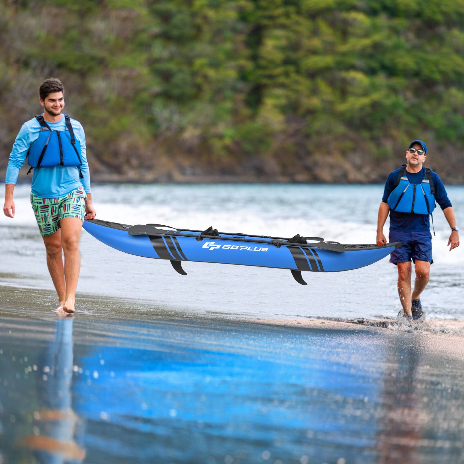 Alt View 5. Costway - Costway Inflatable Kayak Set Portable 2-person Kayak with Aluminium Oars EVA Padded Seat - Blue.