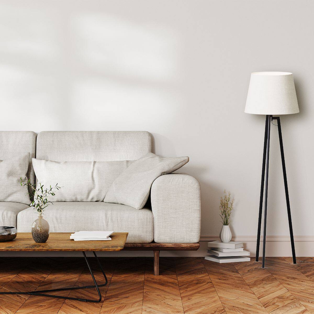 Alt View 2. Infibrite - Architectural Tripod 64 Inch Floor Lamp with Textured Shade, E26 Bulb Compatible - White.