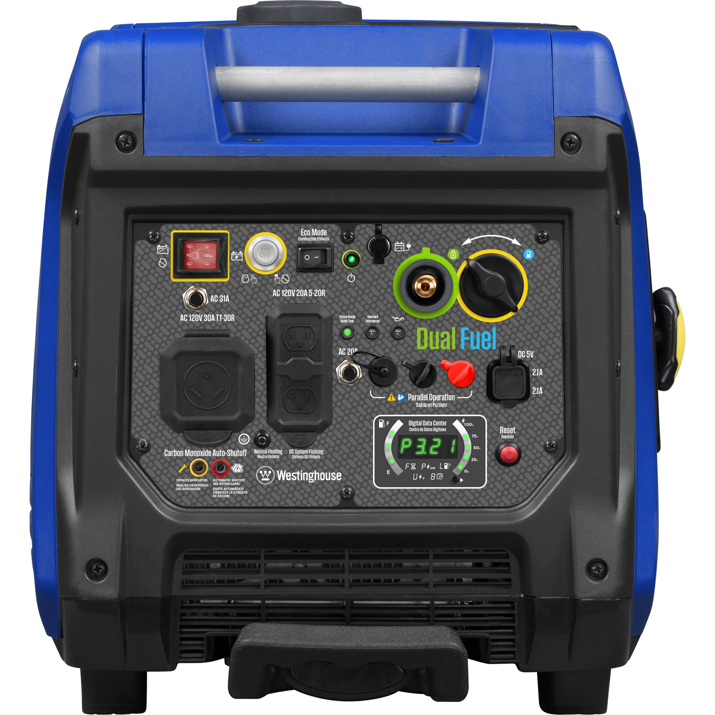 Eco Mode Conductore colors

TO OFF
0

AC 31A
00 AC 120V 20A 5-20R
AC 20V 30A TT-30R

Video United = a terrerp AL 201

Dual Fuel
DC5V

ALS
Parallel Operation tabia 5 grabio
ALS

Carbon Monoxide Auto-Shutoff Natural Rating DC System Facebong Nutritions Salue 0 thee W Westinghouse GIVE SMUS AUTOMATE Quart as SCHORIO VISIONS SERVICE - savino Houra - 60000

Digital Data Center Carbohy Natur digitales P32 FE Pf 11 E Ut. 8 08

100. PS. to. 25 7

Reset
