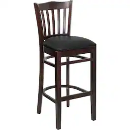 Emma + Oliver - Vertical Slat Back Wooden Restaurant Dining Barstool - Black Vinyl Seat/Walnut Wood Frame