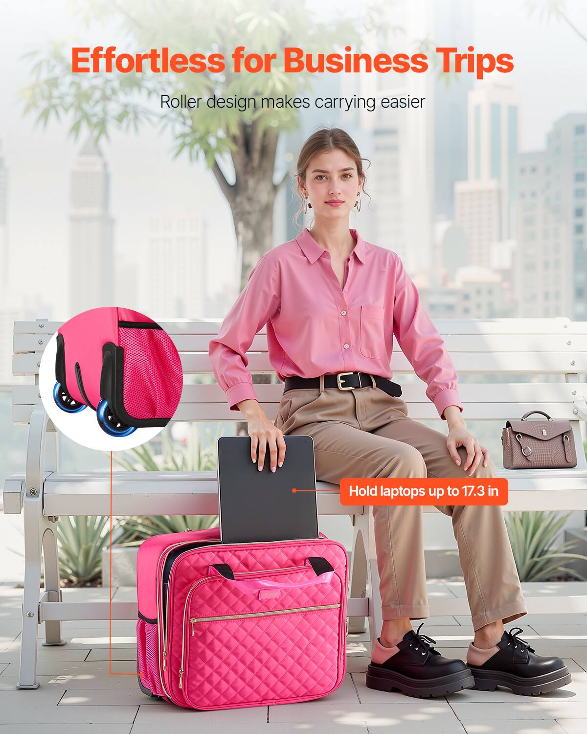 Effortless for Business Trips

Roller design makes carrying easier

Hold laptops up to 17.3 in