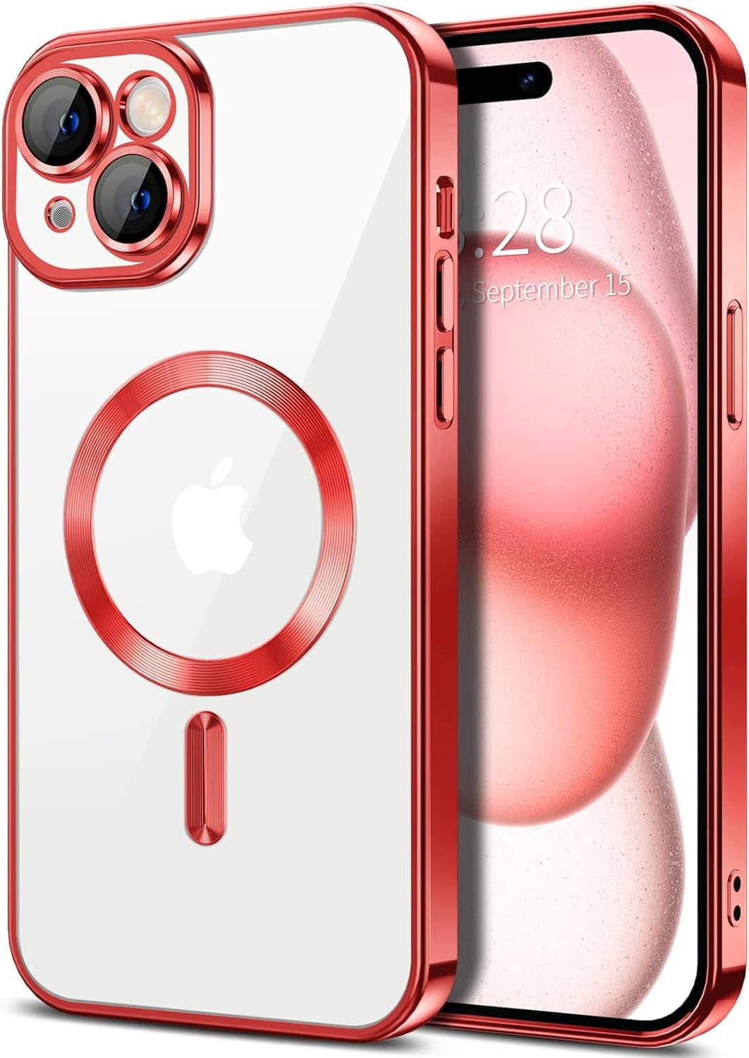 Front. Entronix - Entronix Magnetic Case for iPhone 15 - Luxury Clear Back Cover with Premium Protection - Red.