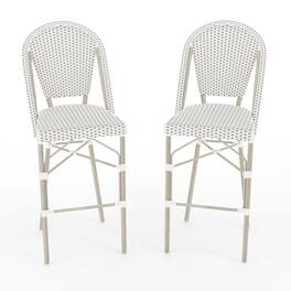 Martha Stewart - Lily Pond 2PK All-Weather Stackable Patio Bistro Bar Stools - Gray & White/Gray Frame