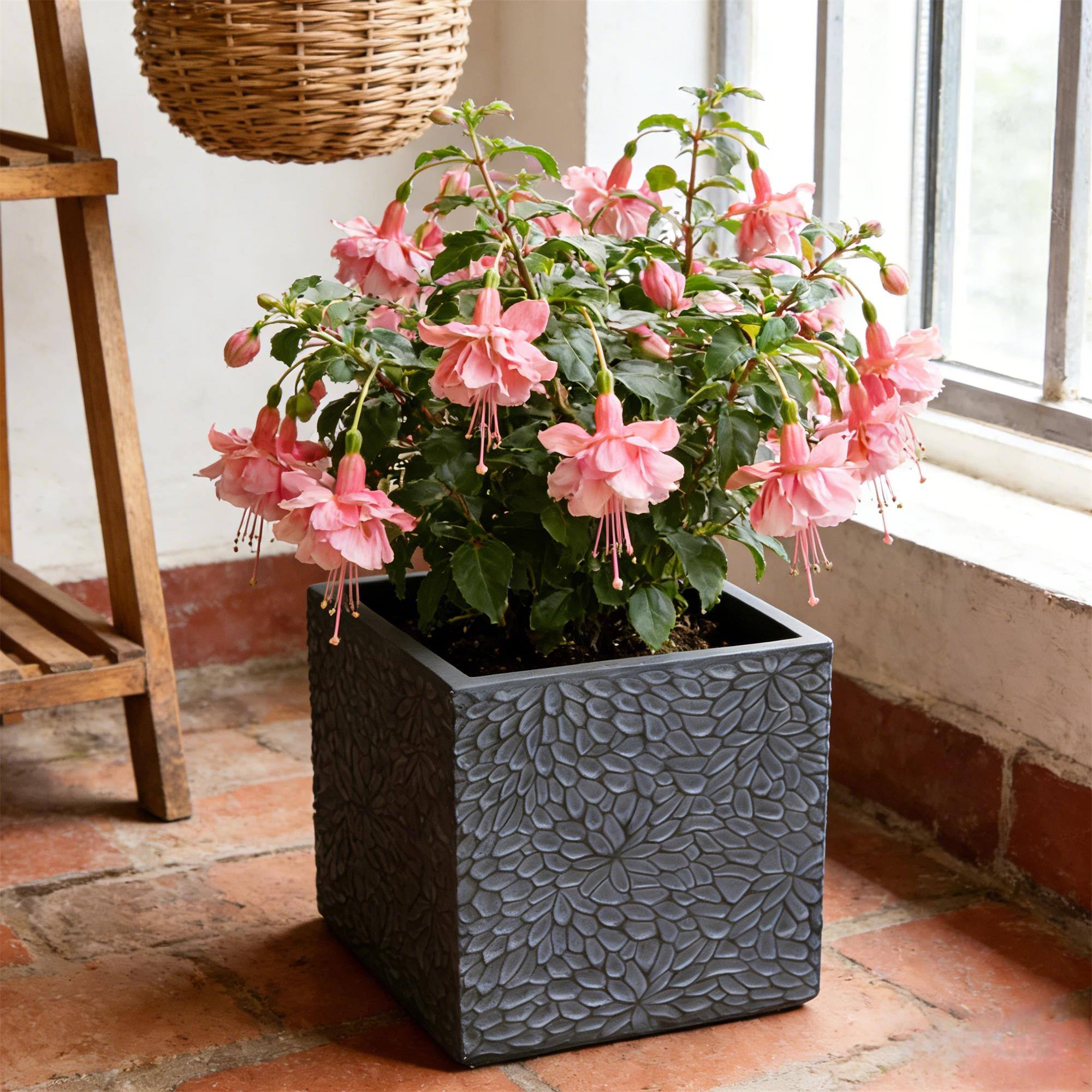 Alt View 5. Boyel Living - 4  Piece Magnesium Oxide Planter Set  Square Grey Flower Pots with Drainage Holes - Gray.
