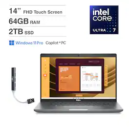 Dell - Latitude 5450 Laptop 14.0 FHD (Intel Ultra 7 155U, 64GB DDR5, 2TB M.2 PCIe SSD, Win 11 Pro) w/USB Hub - Gray
