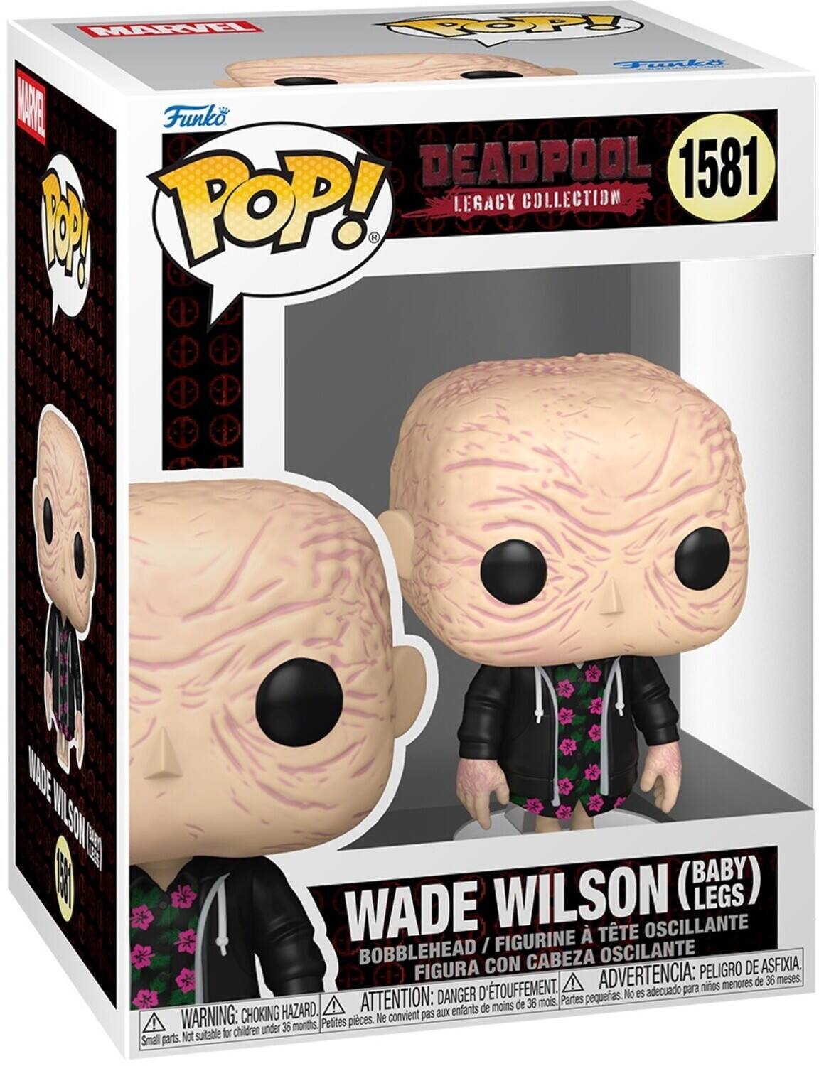 MARVEL TOP Toli RE Funko.  
DEADPOOL 1581 POP! LEGACY COLLECTION  
WADE WILSON (BABY)  
BOBBLEHEAD / FIGURINE À TÊTE OSCILLANTE  
FIGURA CON CABEZA OSCILANTE  
PELIGRO DE ASFIXIA.  
D'TOUFFEMENT.  
ADVERTENCIA: para niños menores de 36 meses.  
DANGER petites.  
No es adecuado  
HAZARD.  
ATTENTION: aux enfants de moins de 36 mois.  
Partes WARNING: CHOKING  
Petites pièces.  
Ne convient pas  
children under 36 months, Not suitable for