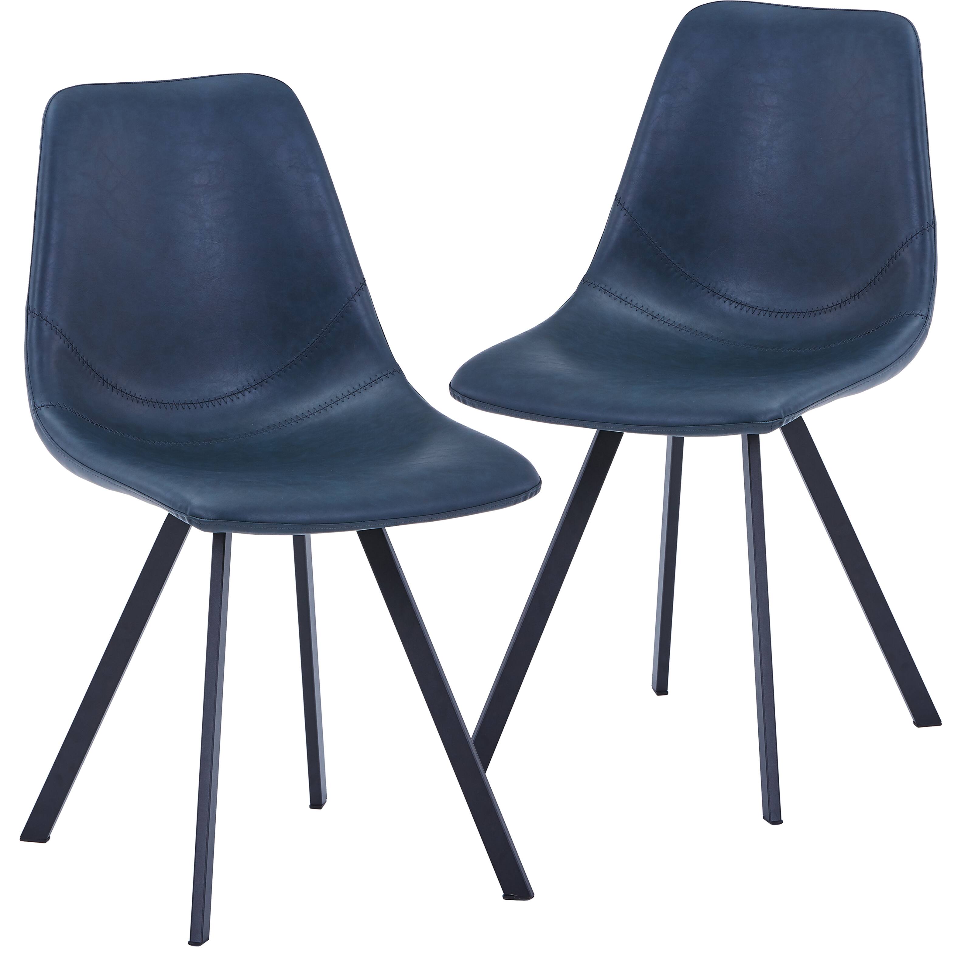 Front. LeisureMod - Markley 2-Piece Ergonomic Leather Dining Chair Set, Mid-Century Desk Chair for Kitchen & Home Office - Peacock Blue.