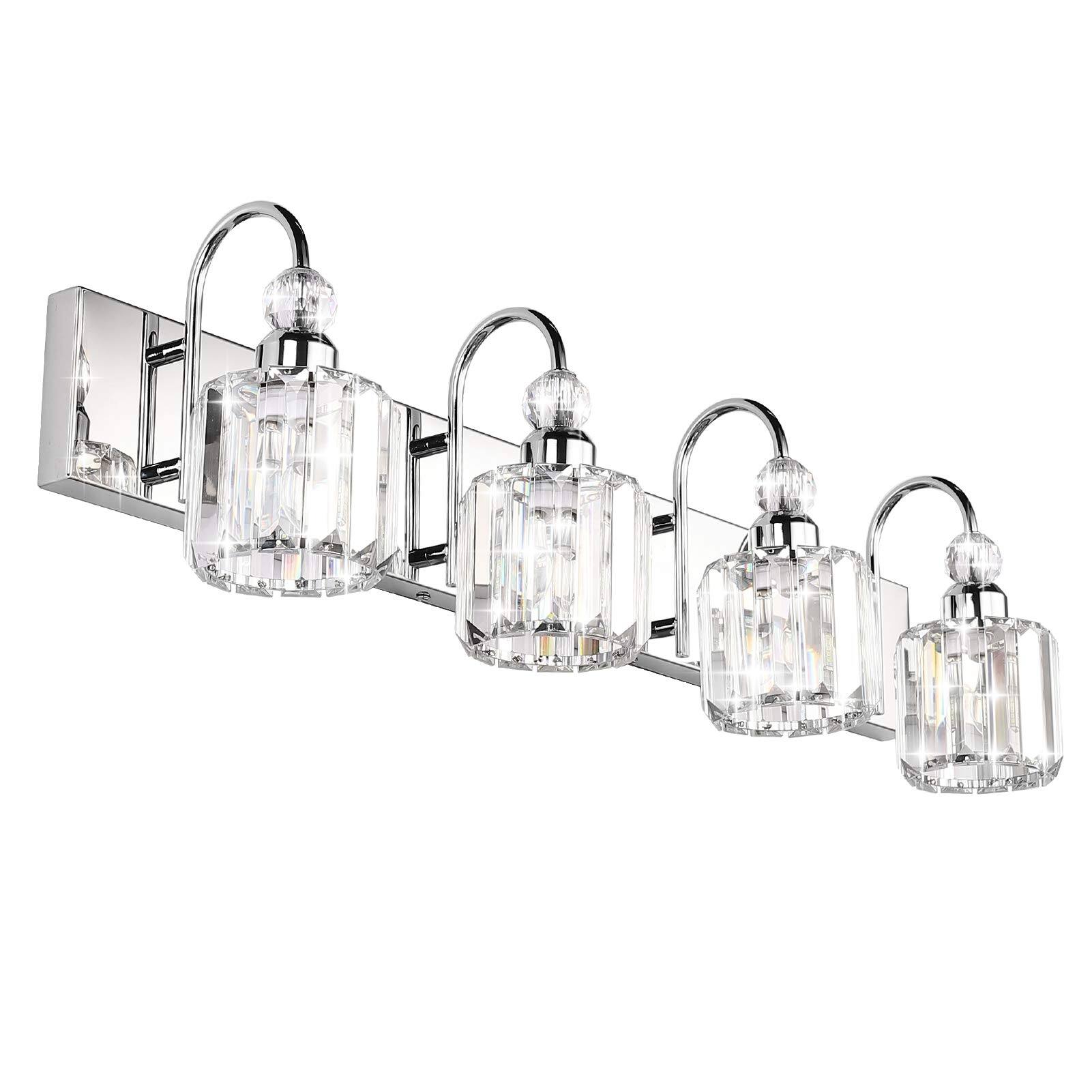 Front. Dazzling Pops - Modern Bathroom Vanity Light Fixture s Metal Crystal Hj - Round-Chrome 4-light.