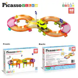 PicassoTiles - PICASSO-TILES Race Track Magnetic Tiles for Kids, 40PCS with 1 Racing Car, Mini STEM Building Blocks Educational Toy
