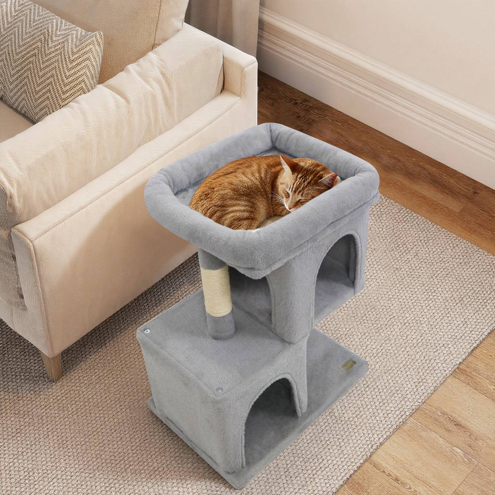 Alt View 1. Gymax - Gymax 25.5'' Cat Tree w/2 Large Condo Padded Top Perch Sisal Scratching Posts for Cats Light Gray.