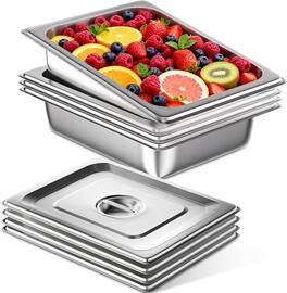 OSTBA - 4 Pack Full Size Hotel Pans with Lids 1/2 Size 4" Deep,Stainless Steel Steam Table Buffet Pans , 12.8" L x 10.4" W