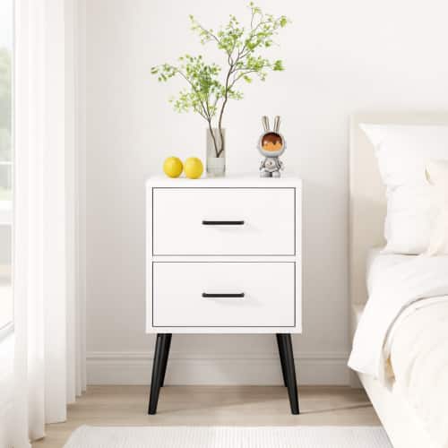 LUCKY ONE - Assembled 2-Drawer Nightstand Metal Legs Handles - White