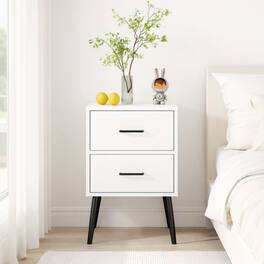 LUCKY ONE - Assembled 2-Drawer Nightstand Metal Legs Handles - White