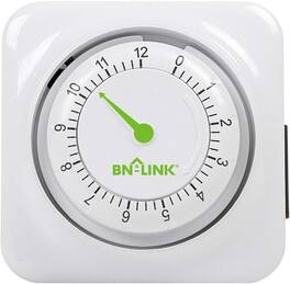 BN-LINK - 12 Hour Indoor Mechanical Countdown Timer, 3-Prong Grounded Outlet, 15-Minute Increments, ETL Listed - White