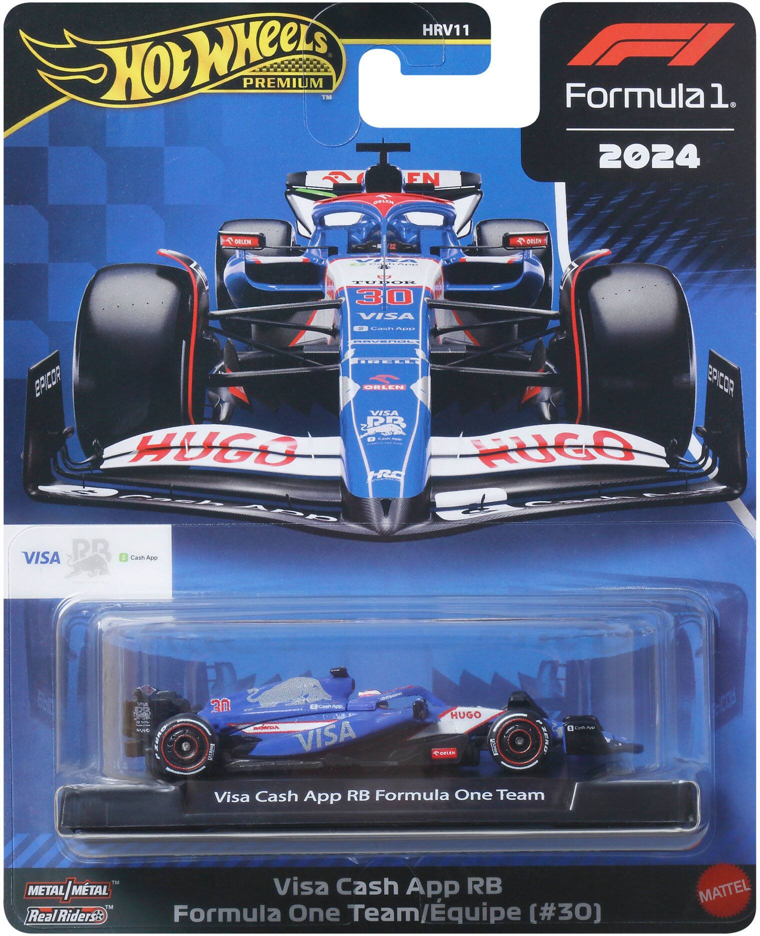 HRV11  
Hot Wheels Premium  
Formula 1 2024  

Visa Cash App RB Formula One Team / Équipe (#30)  

Visa Cash App RB  
Formula One Team  

Real Riders  
Metal Metal  

Matel
