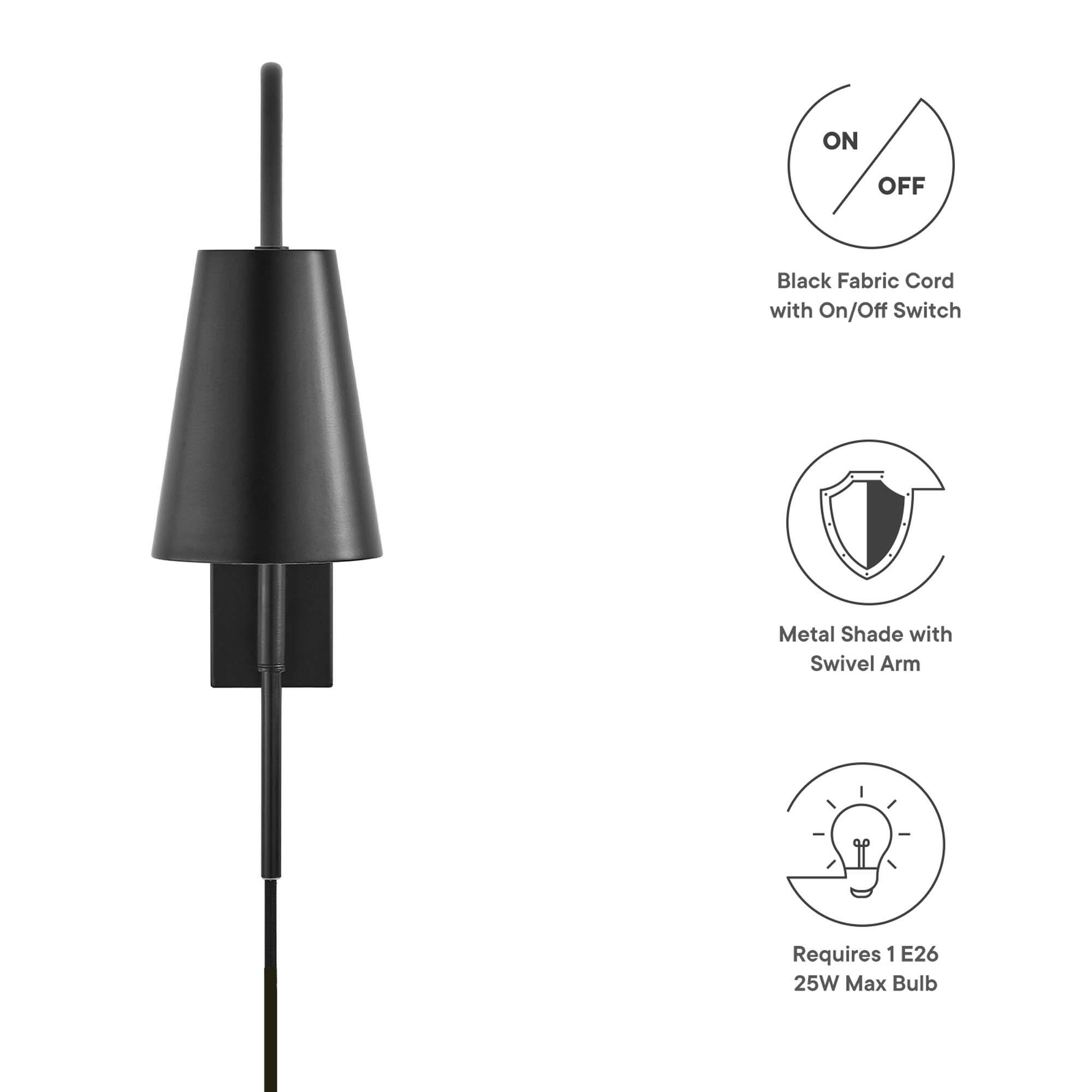 - Black Fabric Cord with On/Off Switch
- Metal Shade with Swivel Arm
- Requires 1 E26 25W Max Bulb
