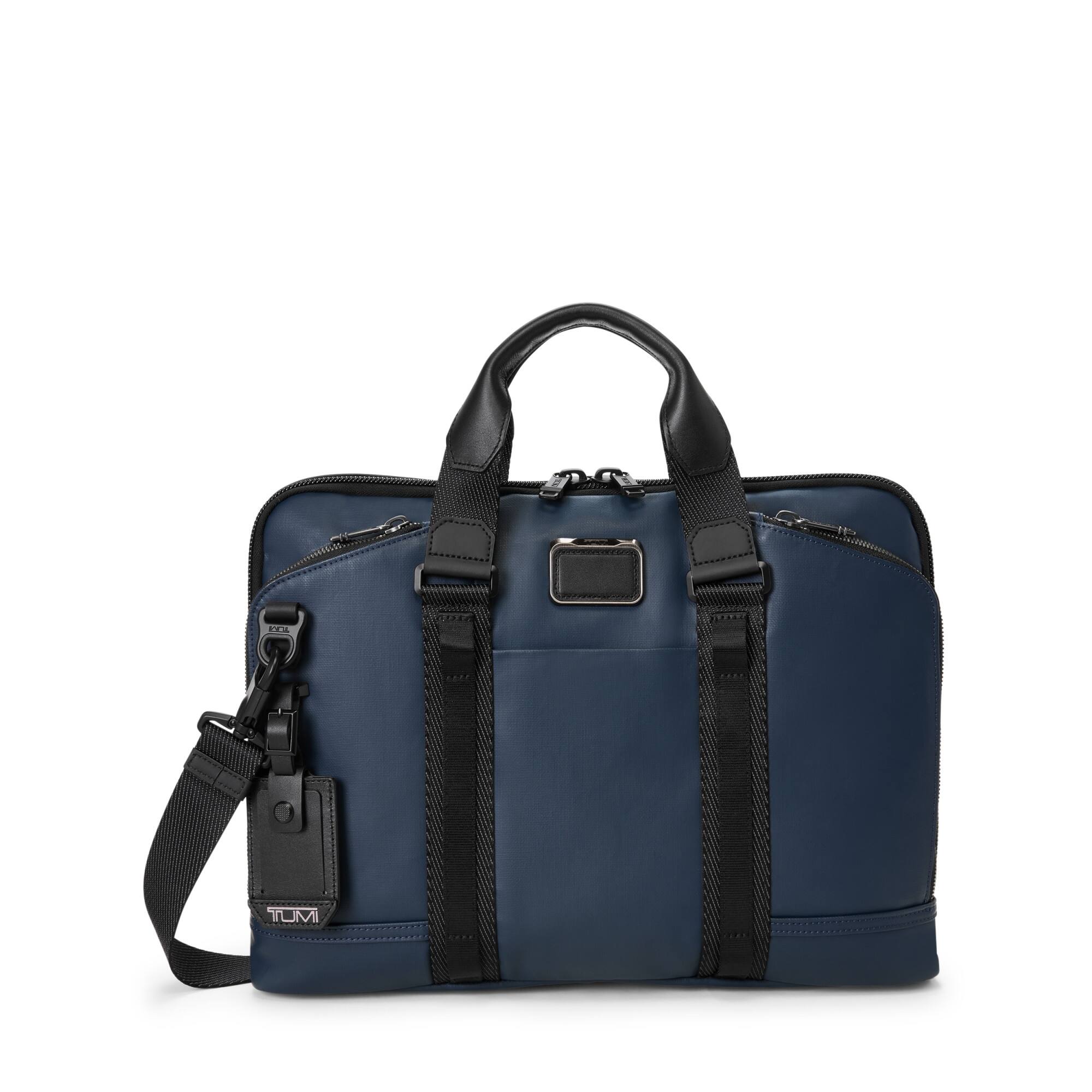 Front. TUMI - Alpha Bravo Academy Brief - Navy Coated Canvas.