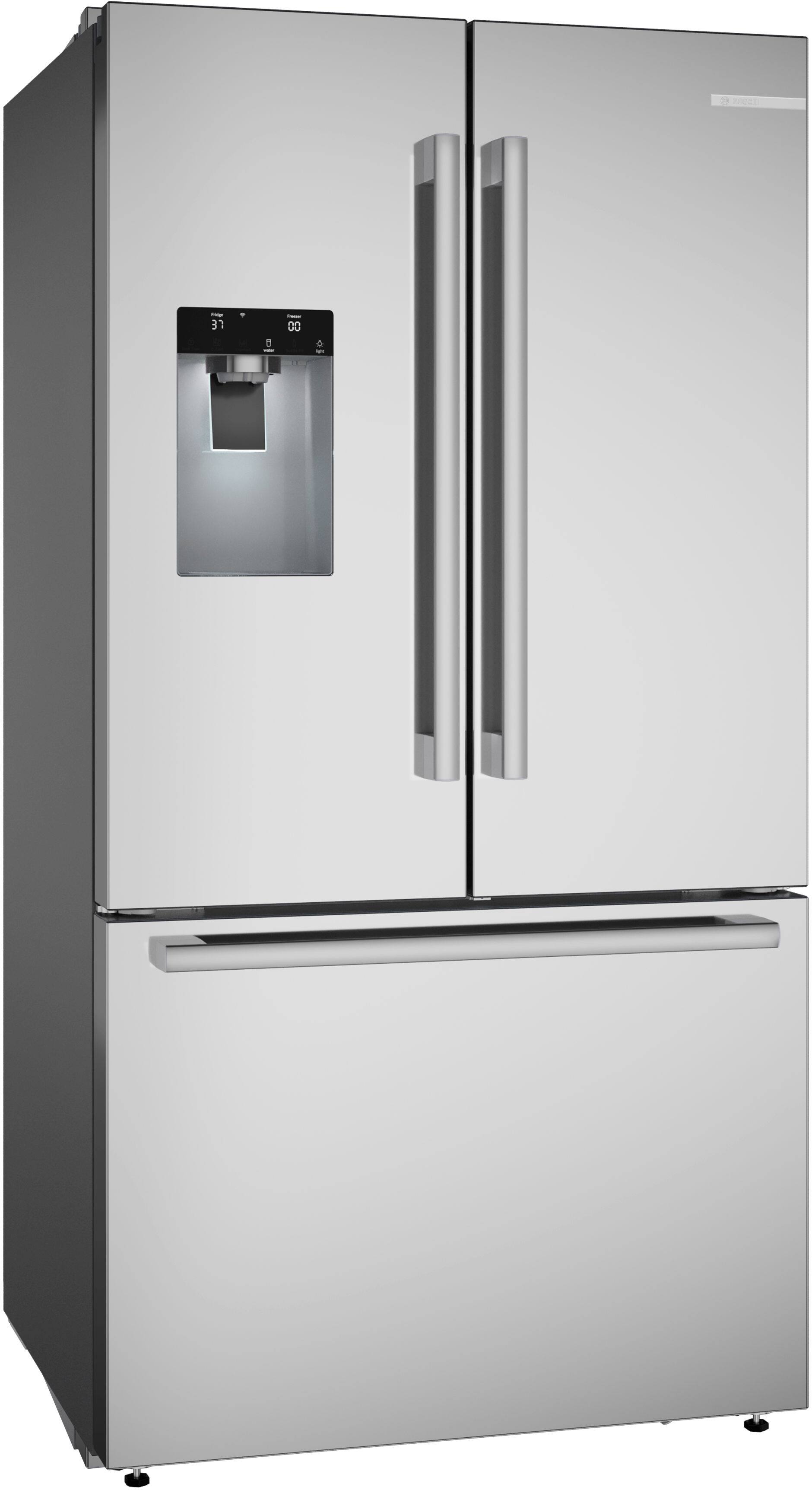 Alt View 2. Bosch - 500 Series 26 Cu. Ft. 3-Door French Door Smart Refrigerator with External Water and Ice - Stainless Steel.