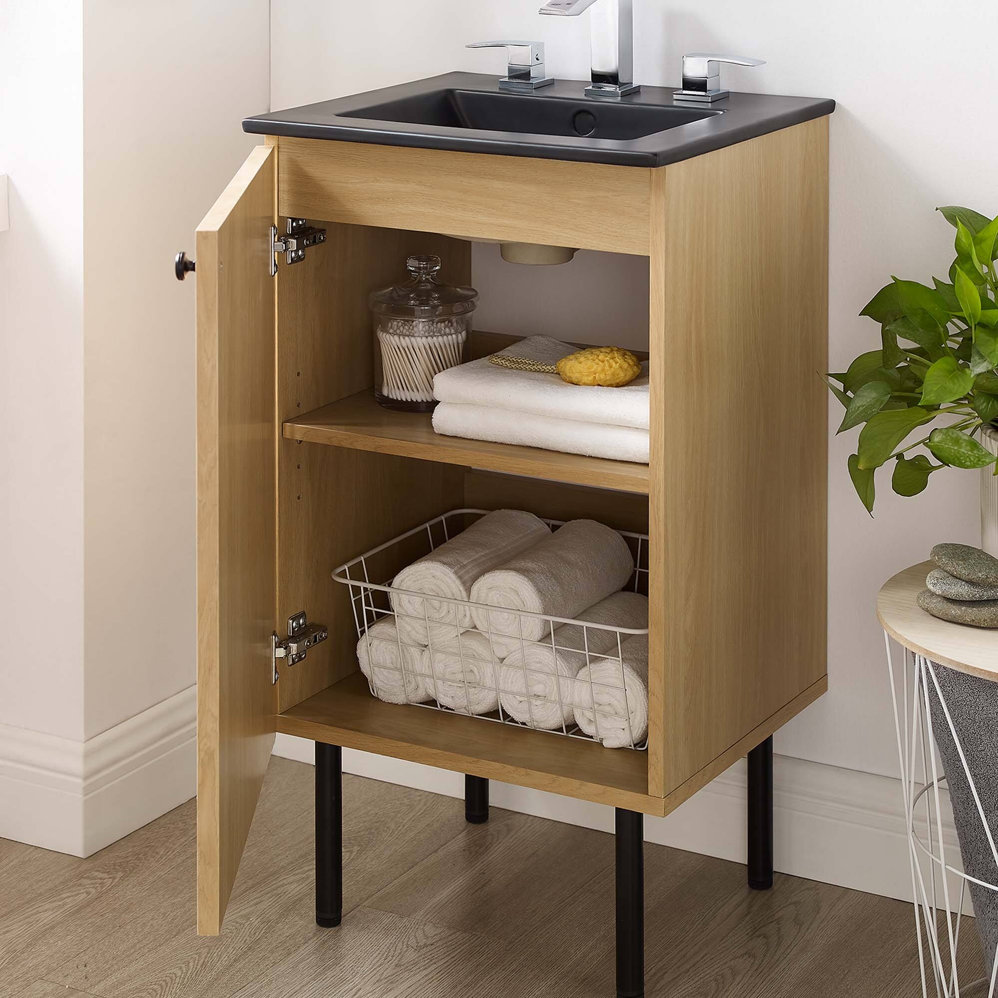 Alt View 1. Modway - Chaucer Bathroom Vanity with Black Basin Included by Modway - Oak Black.