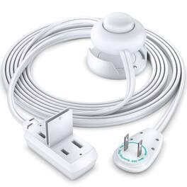 Maximm - 6ft 360° Rotating Flat Plug Extension Cord with on and Off Switch and Cradle, 2 Prong, 3 Outlets - White