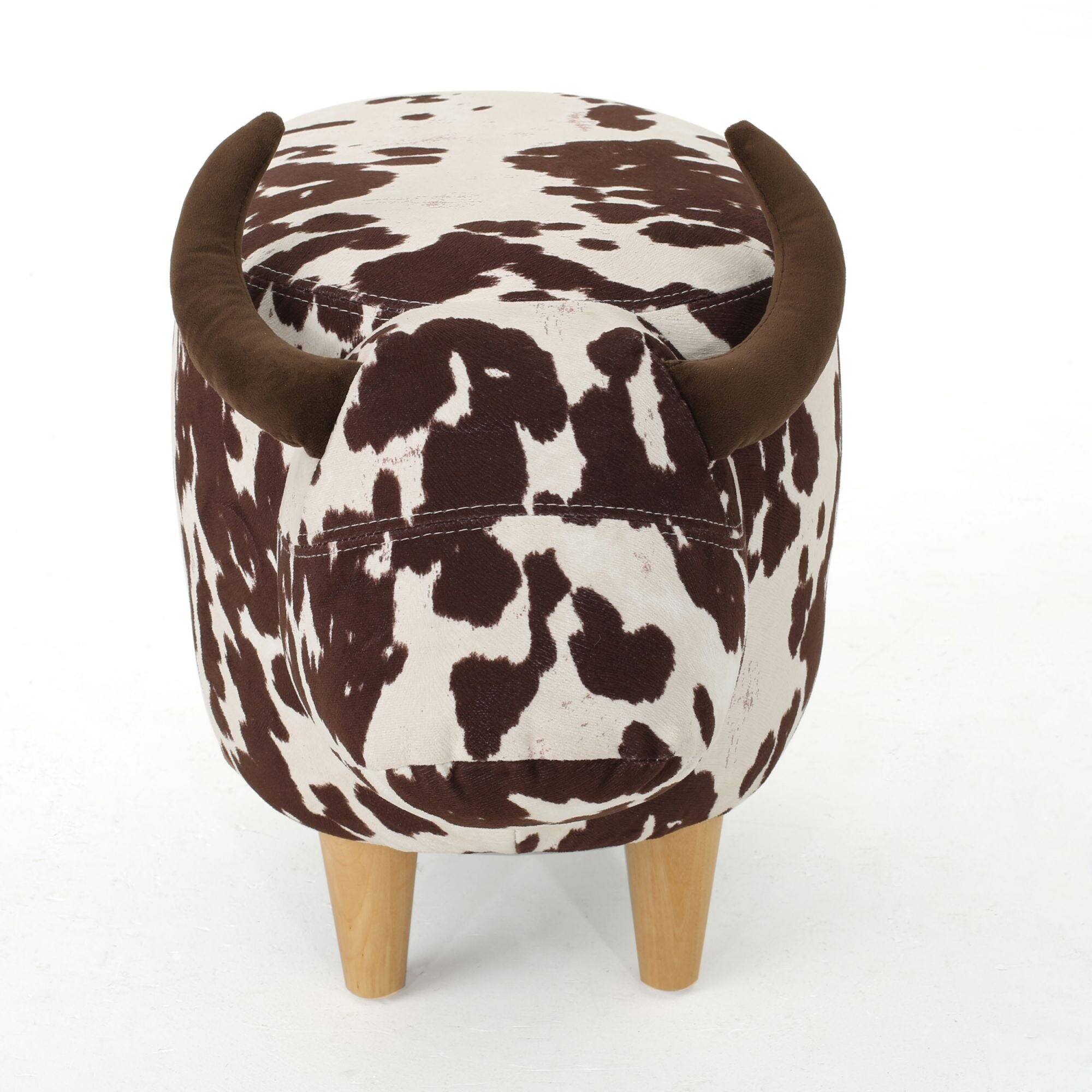 Alt View 4. Boyel Living - Modern Accent Stool Home Decor Brown and White Cow-Shaped Ottoman for Living Room. Bedroom. Porch - Brown and White.