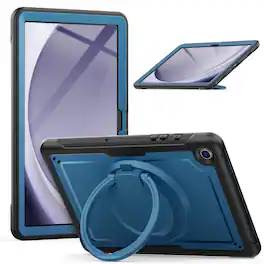 Dteck - Heavy Duty Shockproof Case for Samsung Galaxy Tab A9+/A9plus 11-Inch Built-in Kickstand,Rugged Cover with Shoulder Strap - Navyblue