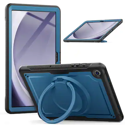 Front. Dteck - Heavy Duty Shockproof Case for Samsung Galaxy Tab A9+/A9plus 11-Inch Built-in Kickstand,Rugged Cover with Shoulder Strap - Navyblue.