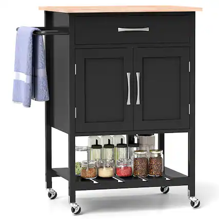 Front. Ecooso - Rolling Kitchen Island Cart with Drawer, Towel Rack, and Extra Storage Space - Black.