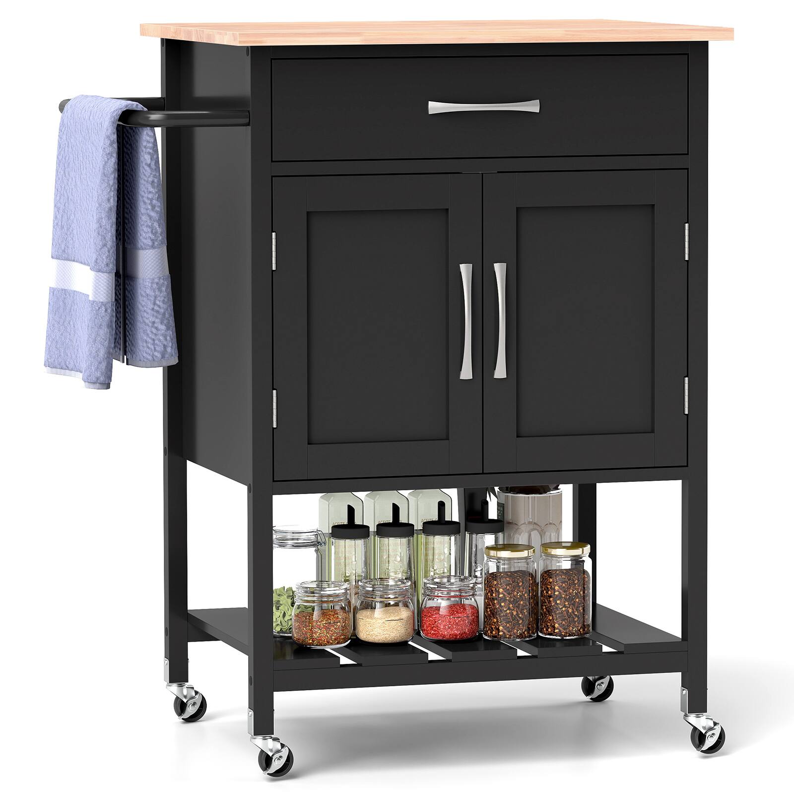 Front. Ecooso - Rolling Kitchen Island Cart with Drawer, Towel Rack, and Extra Storage Space - Black.