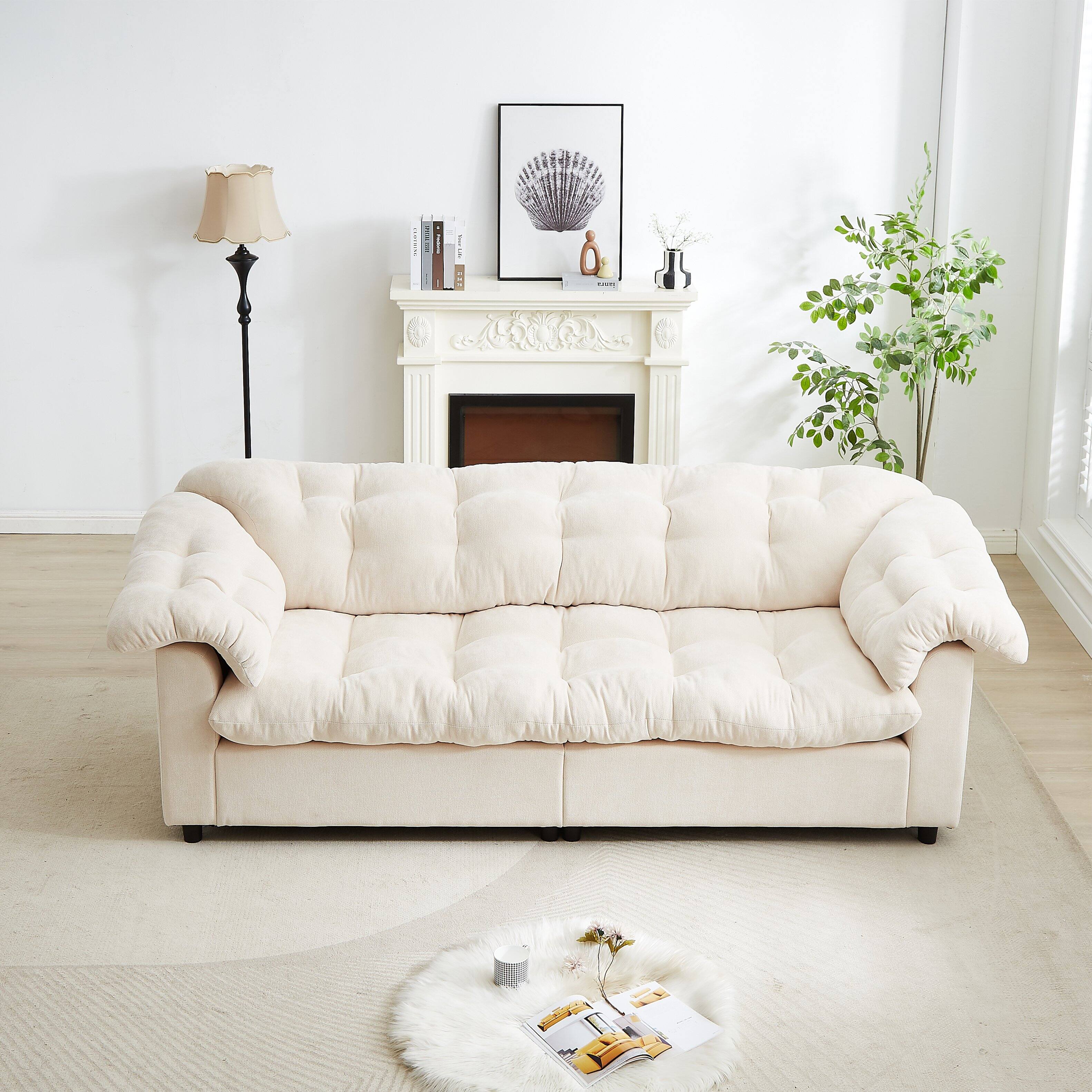 Left. Anysun - 94.8" Chenille Modern Comfort Deep Seat Sofa – Upholstered Fluffy Cloud Sofa for Living Rooms, Bedrooms, Apartments - Beige.