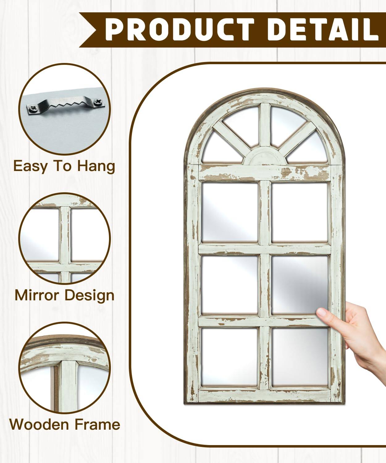 Image showcasing Dazzling Pops Set Of 2 Arched Window Frame Wall With Mirror Farmhouse ...